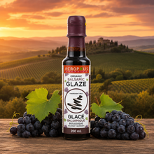 Load image into Gallery viewer, Organic balsamic glaze original 200 mL bottle from Acropolis Organics, made with Petimezi grape molasses, oak barrel-aged 6 years in Greece