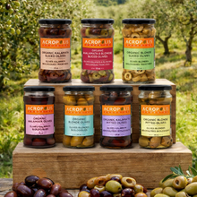 Load image into Gallery viewer, Olive Lover's Bundle, 7 Jars (Organic Kalamata Whole, Sliced, Pitted), Green (Whole, Sliced, Pitted), Kalamata &amp; Green Sliced 315 mL
