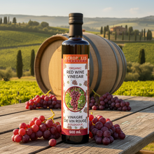 Load image into Gallery viewer, Organic red wine vinegar 500 mL bottle from Acropolis Organics, made from Agia Triada Monastery grapes in Crete, Greece
