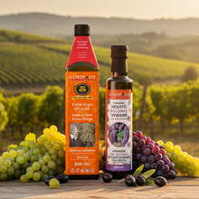 Load image into Gallery viewer, Bio-Harvest extra virgin olive oil 500 mL and Organic Mousto Balsamic Vinegar 250 mL bundle from Acropolis Organics, ecologically farmed Koroneiki olives from Greece
