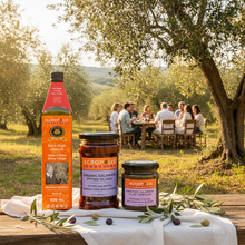 Load image into Gallery viewer, Extra virgin olive oil, Kalamata olives and tapenade 3-piece bundle from Acropolis Organics, featuring Bio-Harvest EVOO 500 mL, organic Kalamata pitted olives and Kalamata tapenade, made in Greece
