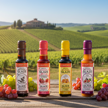 Load image into Gallery viewer, Organic balsamic glaze 4-pack from Acropolis Organics — Original, Strawberry Pomegranate, Fig and Honey, oak barrel-aged 6 years from Greece
